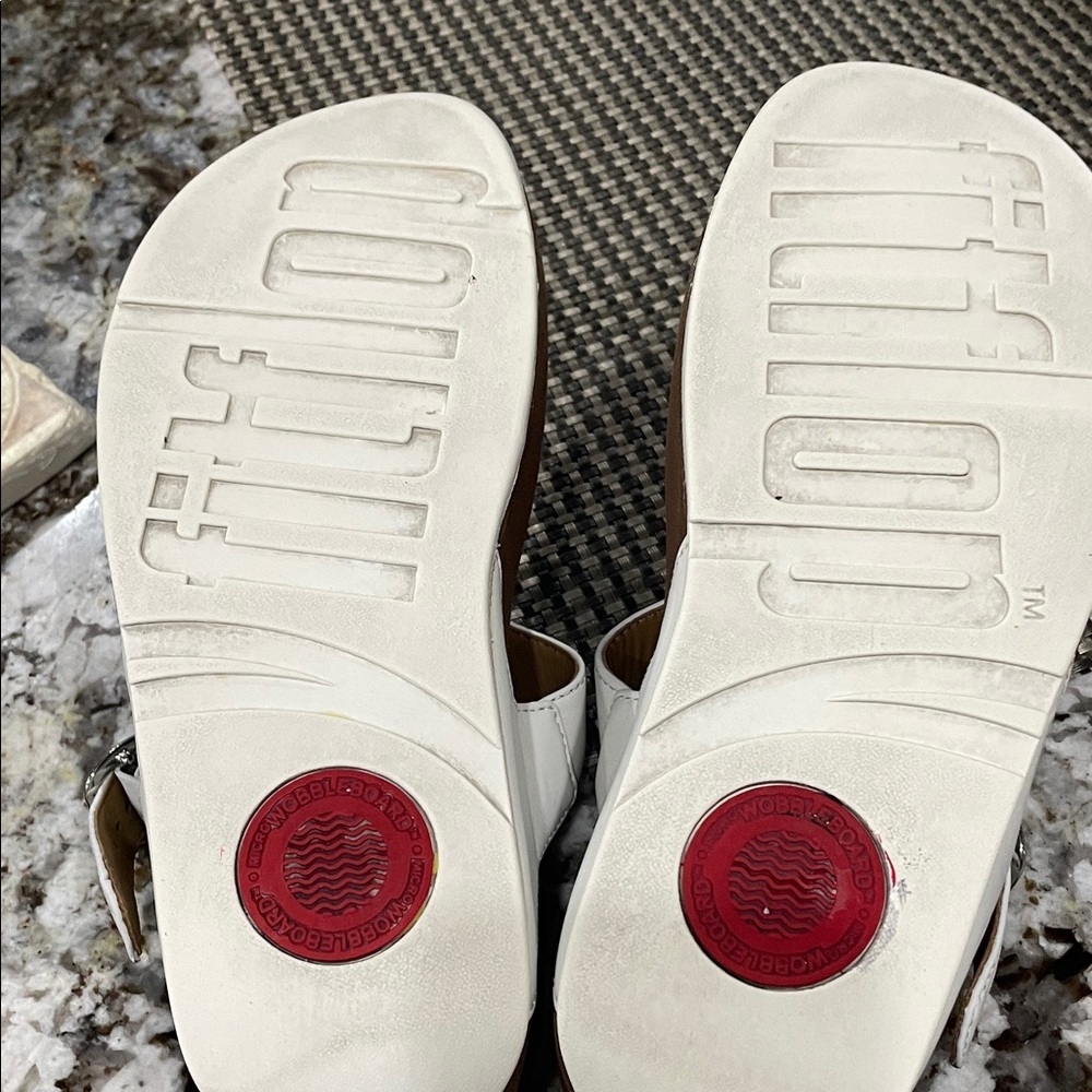 Women’s off white  colored Thong Sandals with Silver Buckle - Picture 7 of 9